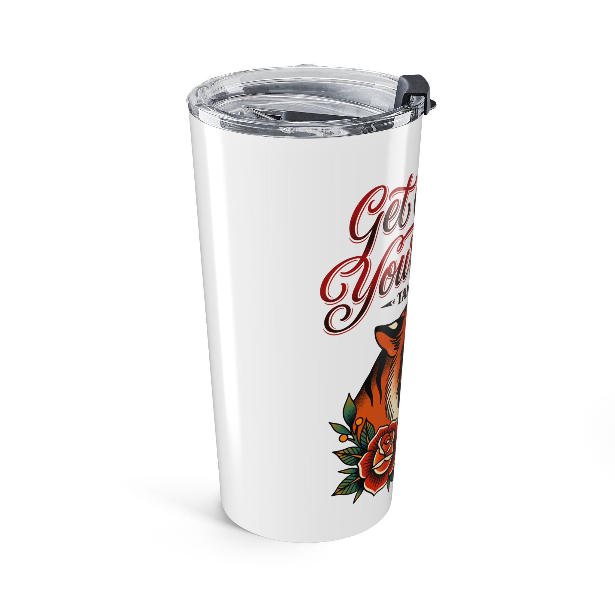 Get Out of Your Head tiger tumbler 20oz | Motivational script, rose tattoo design - Image 3