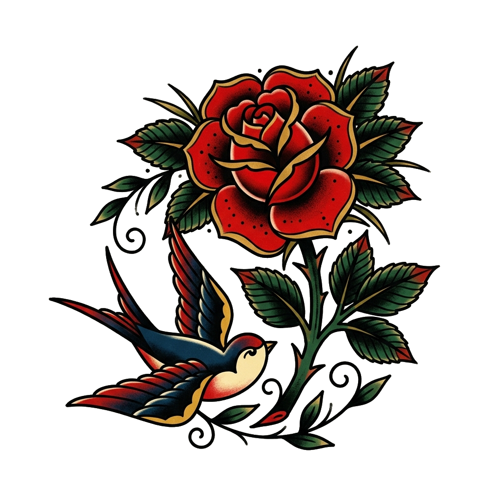Rose Swallow Tattoo Left