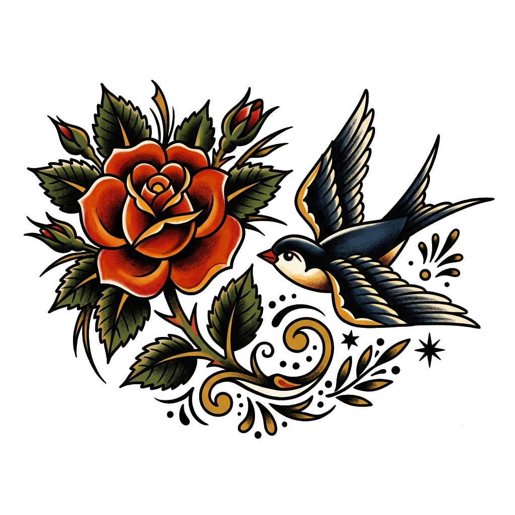 Rose Swallow Tattoo Right